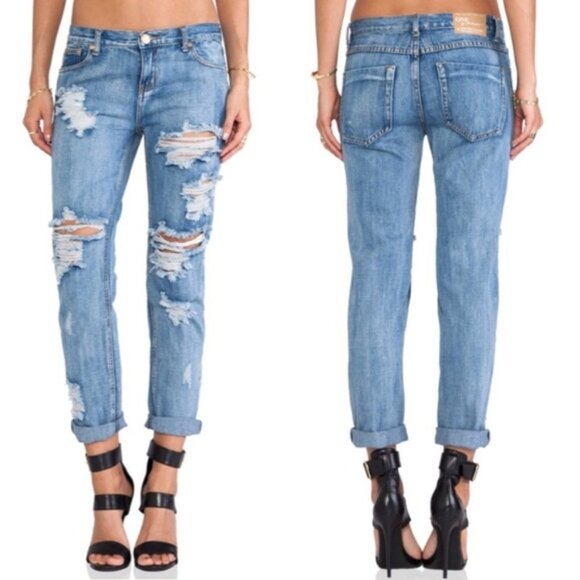 Free People One Teaspoon Awesome Baggie Jeans Distressed Boyfriend Straight leg - Picture 1 of 13
